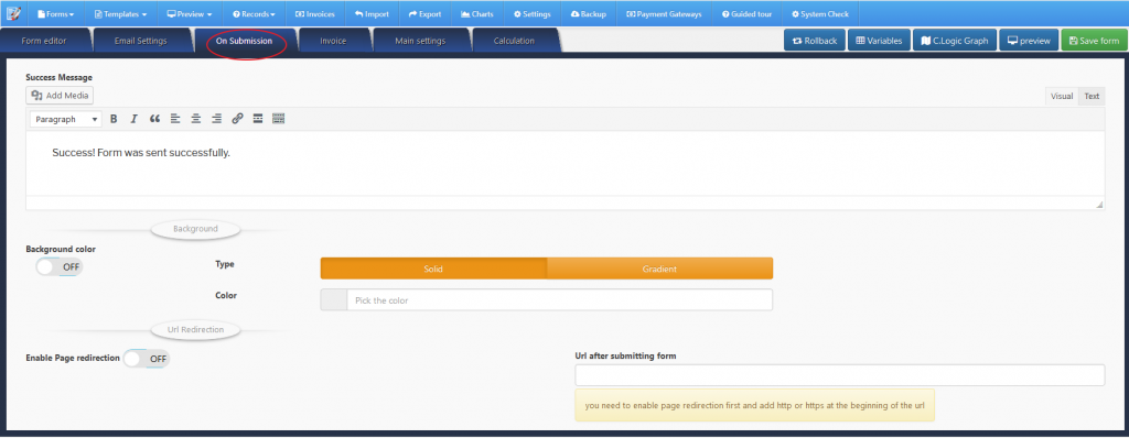 Form – On submission – SoftDiscover Support